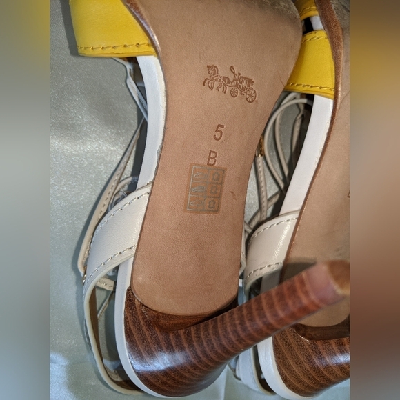 Coach Kiara Women's Strappy Slingback Ankle Wrap Heels Size 5B Yellow & White - Picture 8 of 11